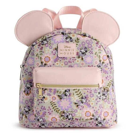 Disney's Minnie Mouse Floral Mini Backpack with 3D Ear and Wristlet NWT​ - Picture 1 of 7